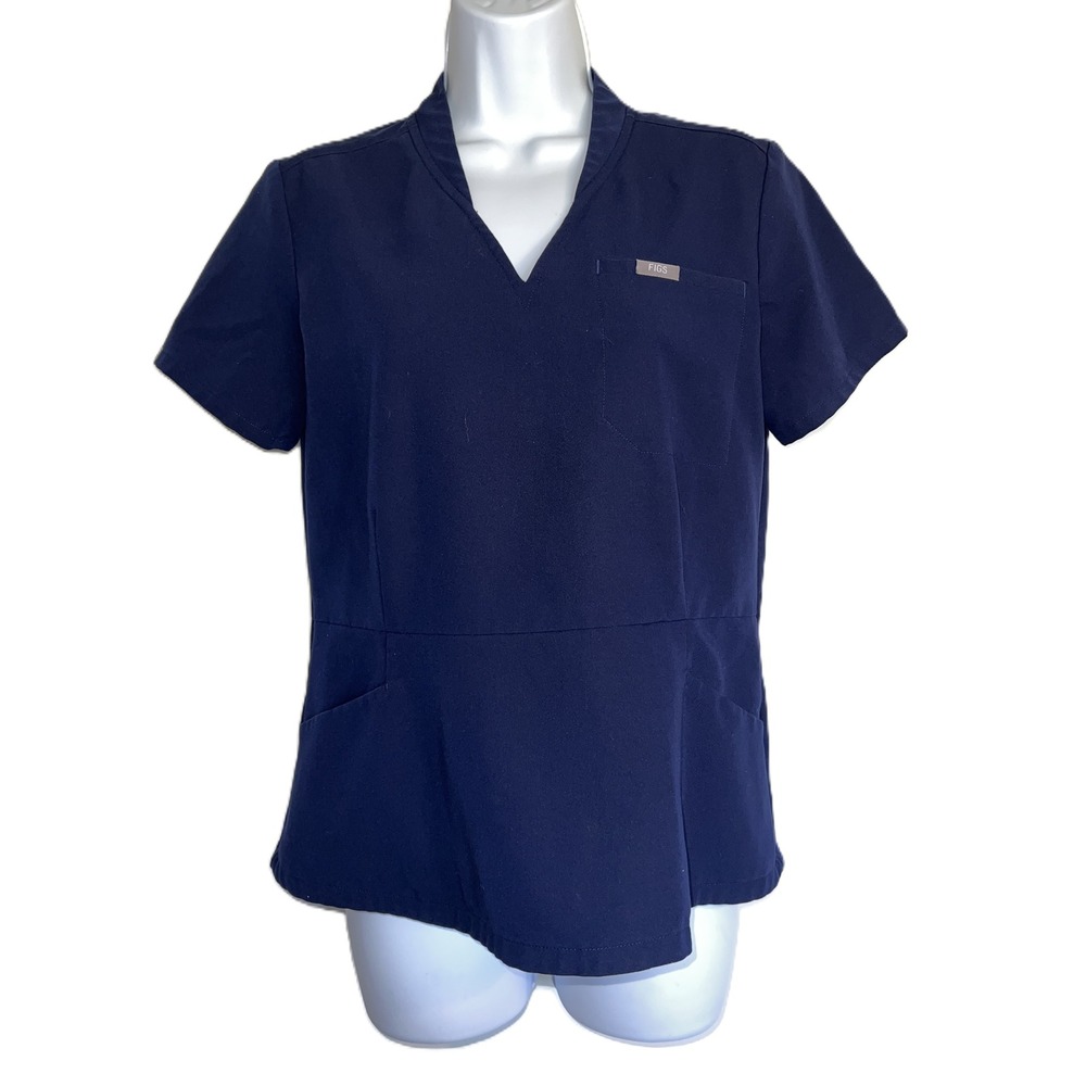 FIGS Technical Collection Women's Mandarin Collar Scrub Top Navy Blue Size S
